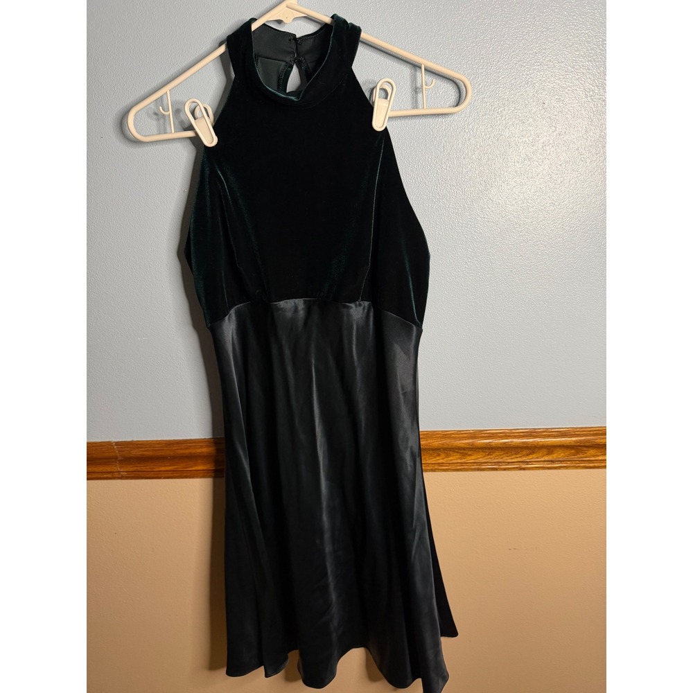 Vintage Zum Zum by Niki Livas Velvet Satin Halter Dress Green Black Size 2